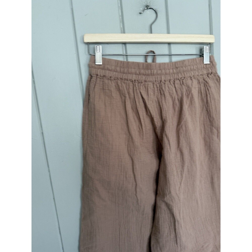 Pact Organic Pants M Medium Cotton Coastal Double Gauze Split Hem Wide Leg Tan - Picture 7 of 8